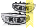 LED, mit LED Blinker, chrom, nur passend für Fahrzeuge mit original Halogen Scheinwerfern, LED Abblendlicht / LED Fernlicht, elektrisch verstellbar - Stellmotor integriert, Eintragungsfrei / mit E-Prüfzeichen, Eintragungsfrei / mit R87 Zulassung als Tagfahrlicht